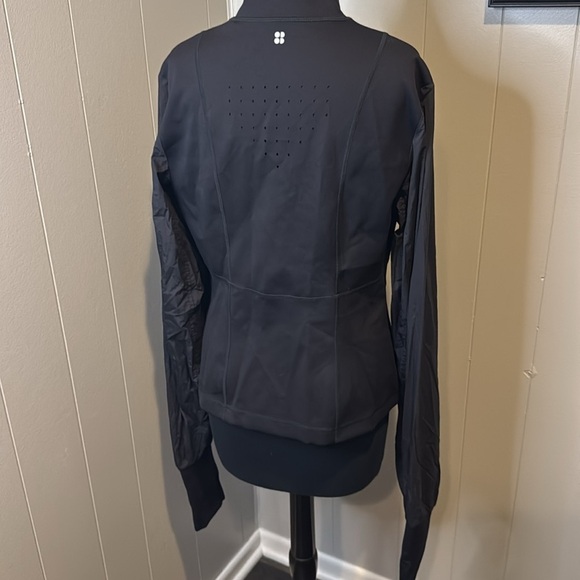 SWEATY BETTY Black Power Hybrid Workout Athleisure Jacket. Zipper front. Large. - Picture 5 of 10